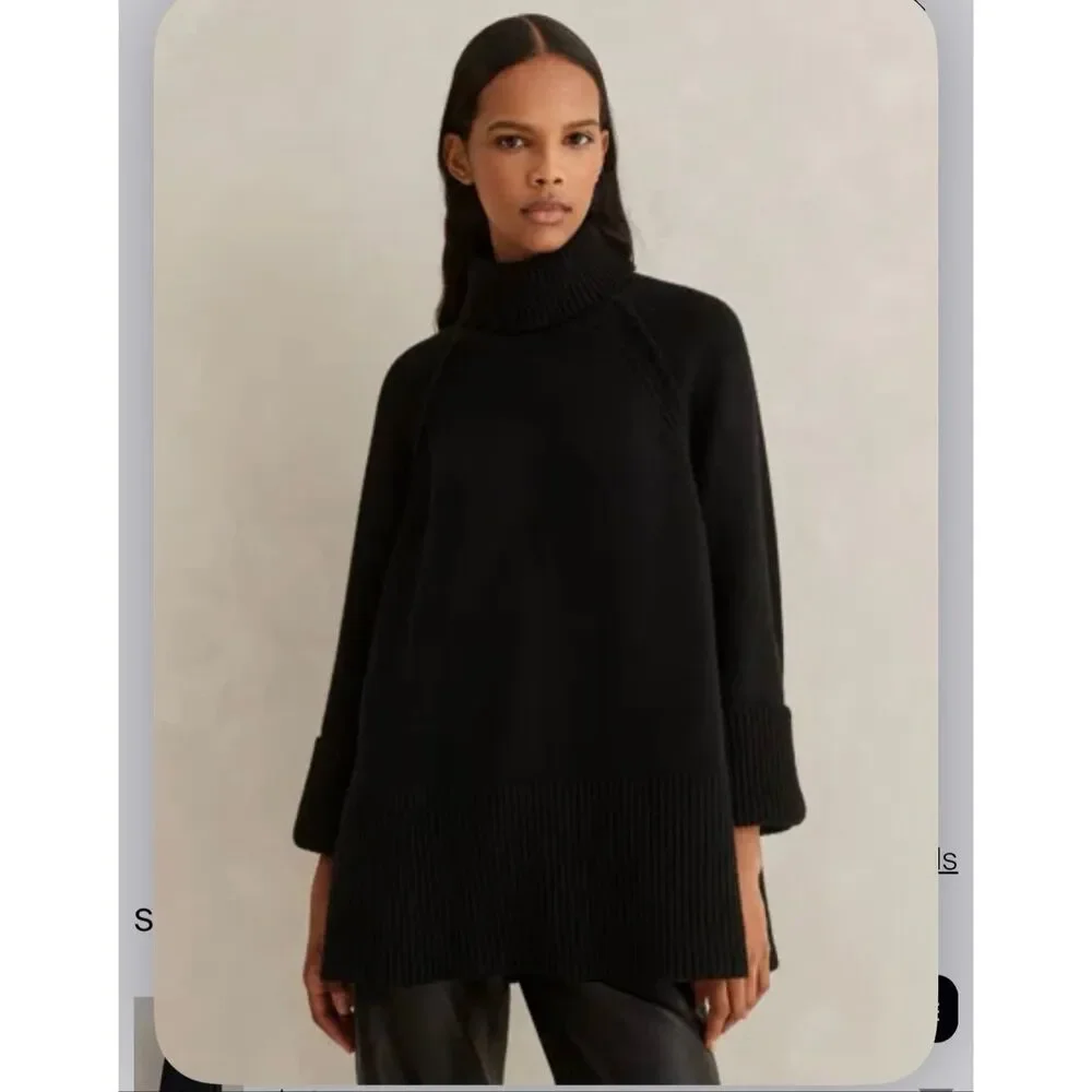 ME+EM Black Merino Wool Cashmere Oversized Turtleneck Sweater NWT S